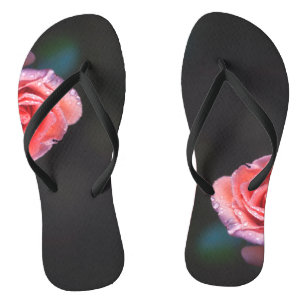Pink Rose with Dew Flip Flops