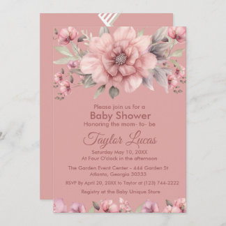 Pink Rose with Greenery Baby Shower Invitation