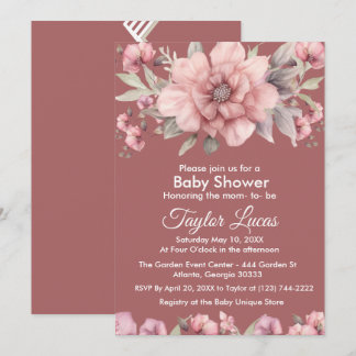 Pink Rose with Greenery Baby Shower Invitation