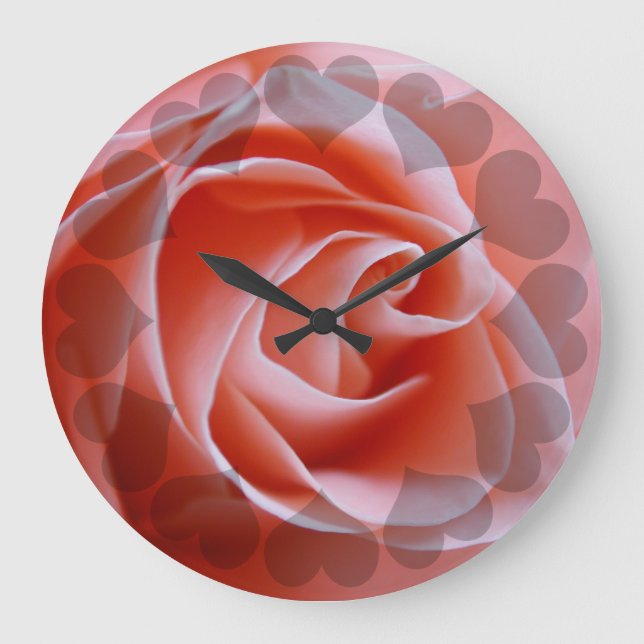 Pink Rose With Hearts Large Clock (Front)