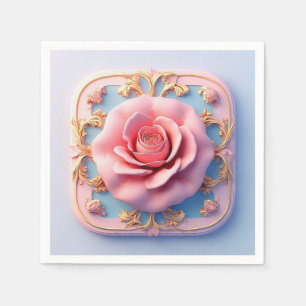 Pink Rose With Intricate Gold Ornamental Details Napkin