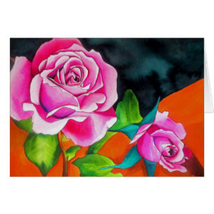 Pink Rose with orange watercolor art