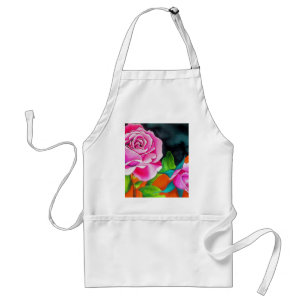 Pink Rose with orange watercolor art Standard Apron