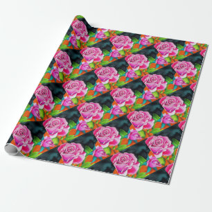Pink Rose with orange watercolor art Wrapping Paper