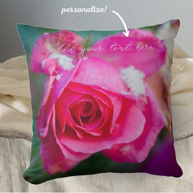 Pink rose with snowflakes throw pillow (Creator Uploaded)