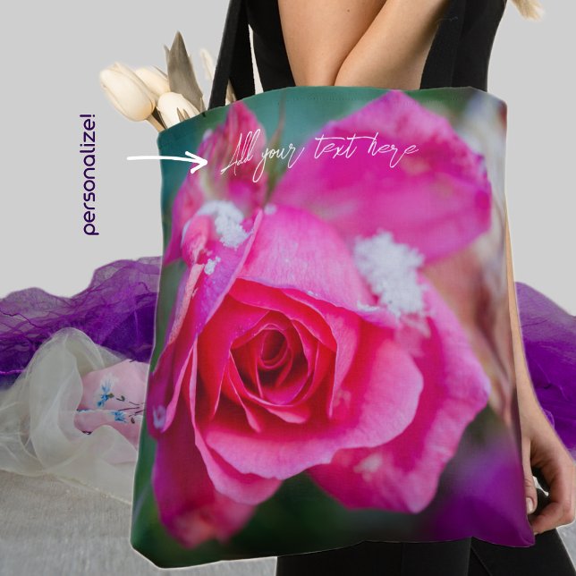 Pink rose with snowflakes tote bag (Creator Uploaded)