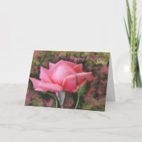 Pink Rose with Water Drops Birthday Greeting Card