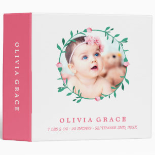 Pink Rose Wreath Baby Photo & Name Binder