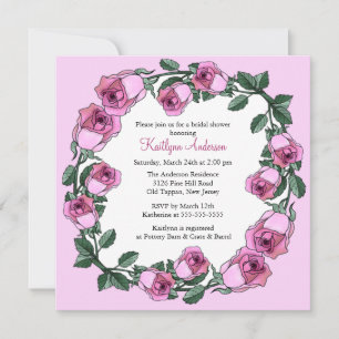 Pink Rose Wreath  Bridal Shower Invitation