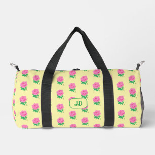 Pink Rose Yellow Duffle Bag