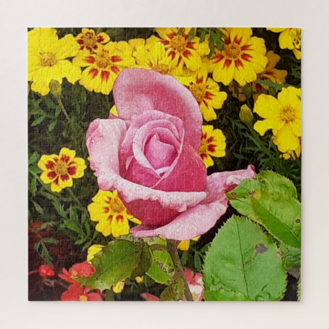 Pink Rose & Yellow Flowers Jigsaw Puzzle (Vertical)