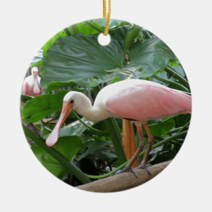 Pink Roseate Spoonbill Bird Ceramic Ornament