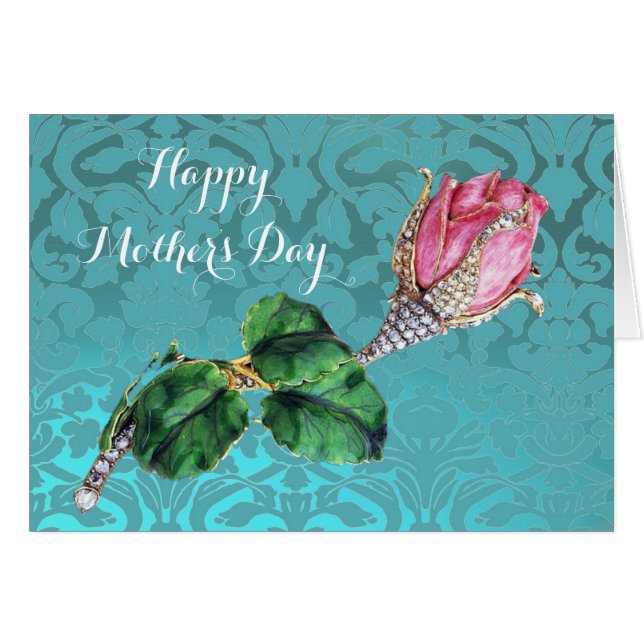 PINK ROSEBUD AND DIAMONDS BLUE DAMASK Mother's Day (Front Horizontal)