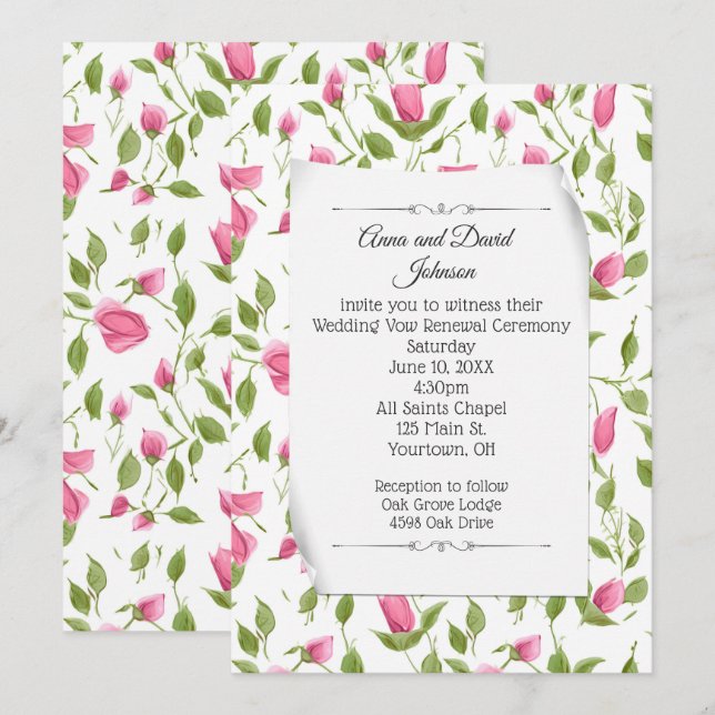 Pink Rosebud Design for Vow Renewal Invitation (Front/Back)