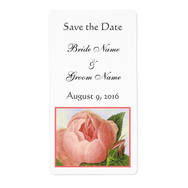 Pink Rosebud Editable Save the Date Labels (Front)