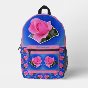 Pink Rosebud Flower Out Of Bounds Printed Backpack