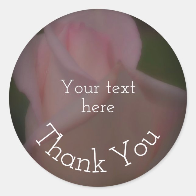 Pink Rosebud Flower Thank You Personalized Classic Round Sticker (Front)