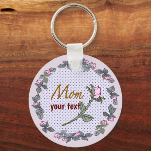 Pink Rosebud Mom custom keychain