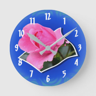 Pink Rosebud Out Of Bounds Flower Art Round Clock