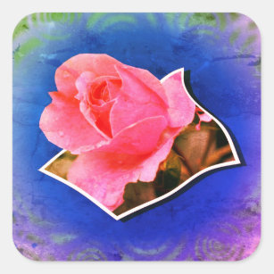 Pink Rosebud Raindrops Pop Out Square Sticker
