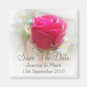 Pink Rosebud Save The Date Magnet