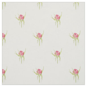 Pink Rosebud Tea Rose Flower Drawing White Fabric