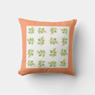 Pink Rosebud Throw Pillow, Cushion, Apricot Border Throw Pillow
