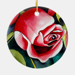 Pink Rosebud watercolor painting art flower Ceramic Ornament