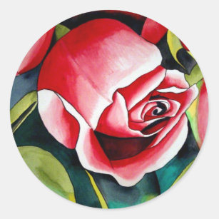 Pink Rosebud watercolor painting art flower Classic Round Sticker