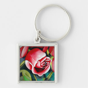 Pink Rosebud watercolor painting art flower Keychain
