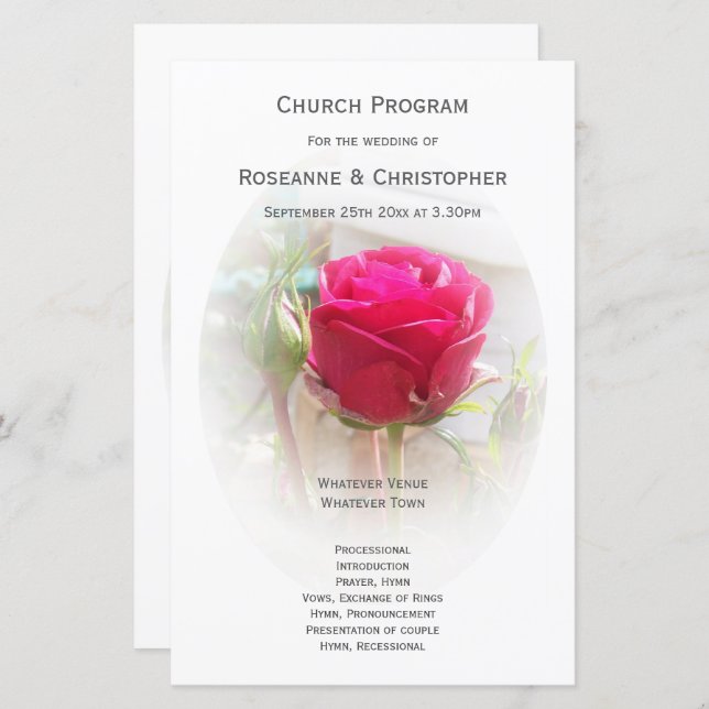 Pink Rosebud Wedding Program (Front/Back)