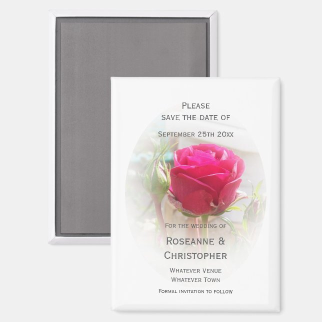 Pink Rosebud Wedding Save The Date Magnet (Front/Back)