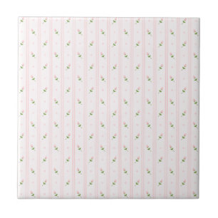 Pink Rosebuds and Stripes Tile