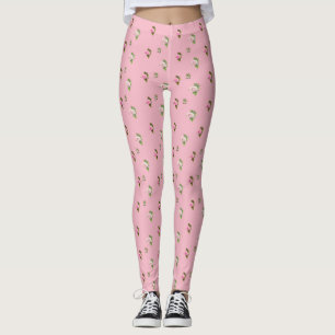 Pink Rosebuds Floral Womens Leggings