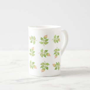 Pink Rosebuds Pattern on White, Vintage Vibe Bone China Mug