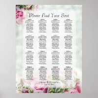 Pink Roses 16 Table Wedding Seating Chart