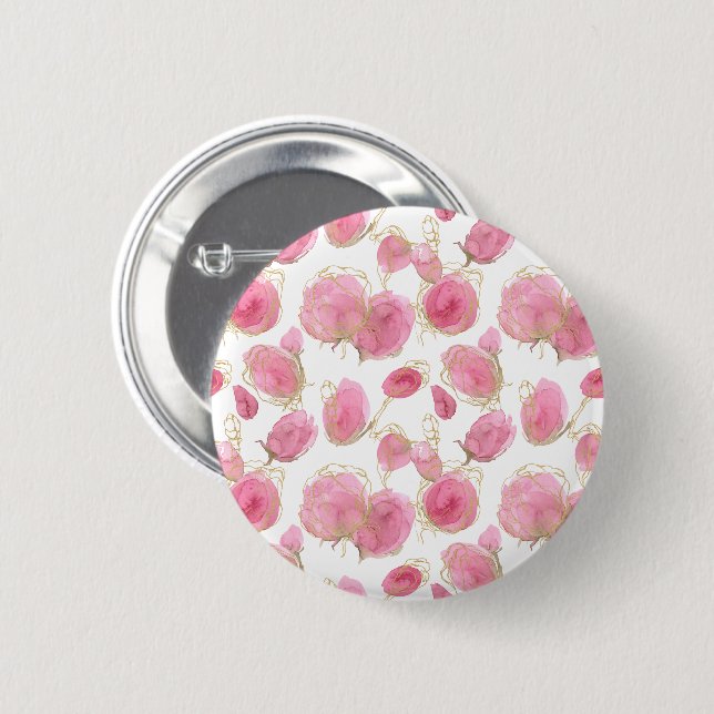 Pink roses 2 inch round button (Front & Back)