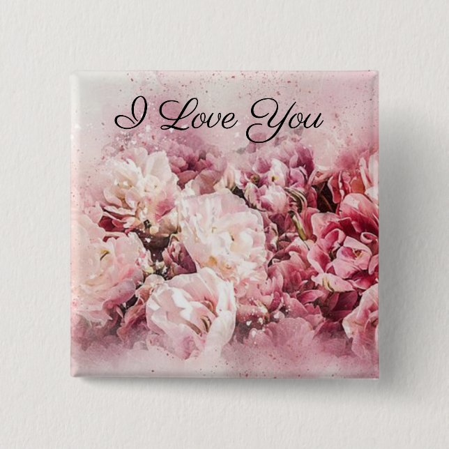 Pink Roses 2 Inch Square Button (Front)