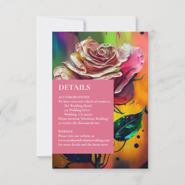 Pink Roses Abstract Modern RSVP Response Card (Front)