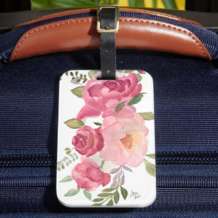 Pink Roses Acrylic Luggage Tag