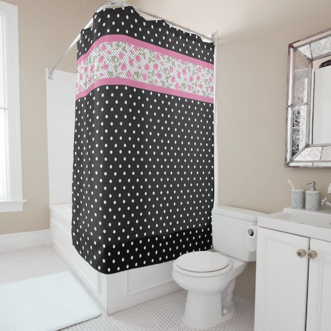 Pink Roses And Black And White Polka Dots (In Situ)