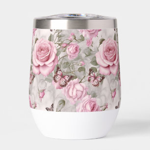 Pink Roses and Butterflies Watercolor 