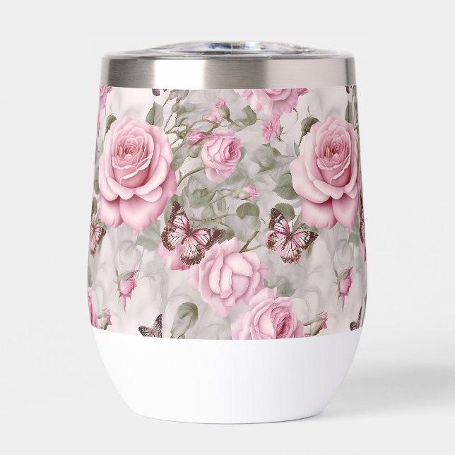 Pink Roses and Butterflies Watercolor  (Front)