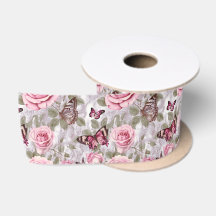 Pink Roses and Butterflies Watercolor Floral