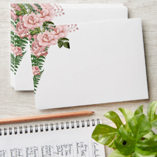 Pink Roses and Ferns Wedding Envelope