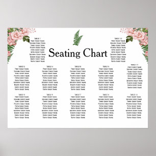 Pink Roses and Ferns Wedding Reception Seating Poster