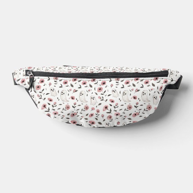 Pink Roses and Ghosts pattern Fanny Pack (Lay Down)