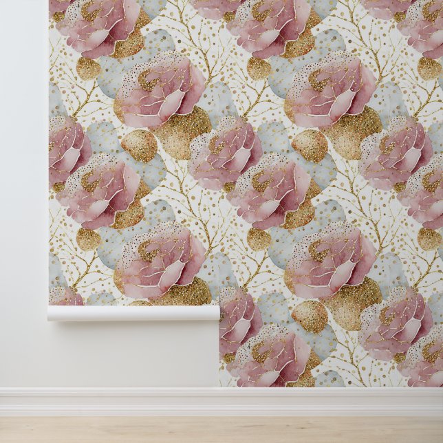 Pink roses and gold wallpaper (Application)