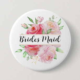 Pink Roses and Greenery Floral Monogram 3 Inch Round Button