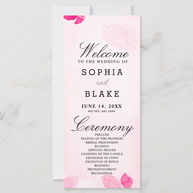 Pink Roses and Greenery Pink Wedding Program (Front)
